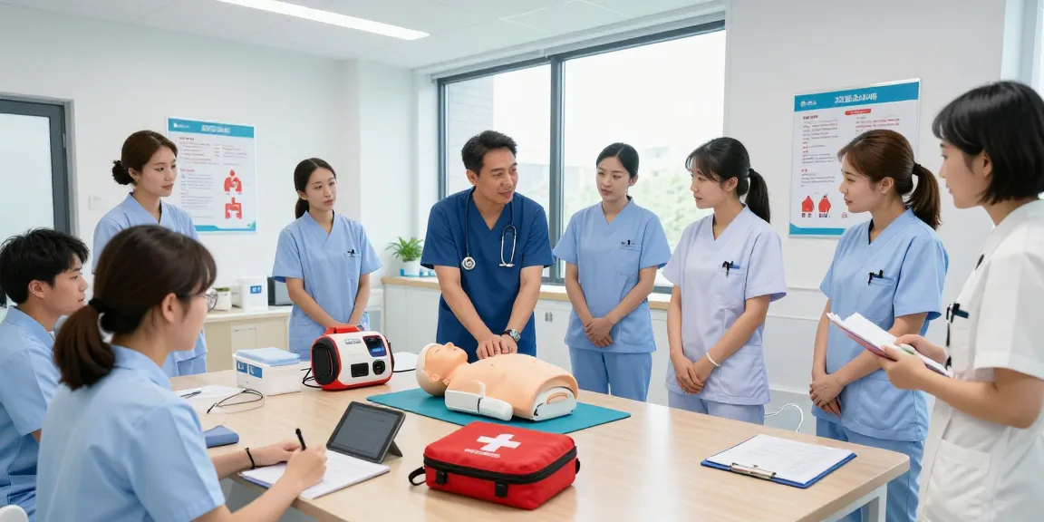 Healthcare instructor demonstrating Prestan Ultralite CPR manikin in training setting.